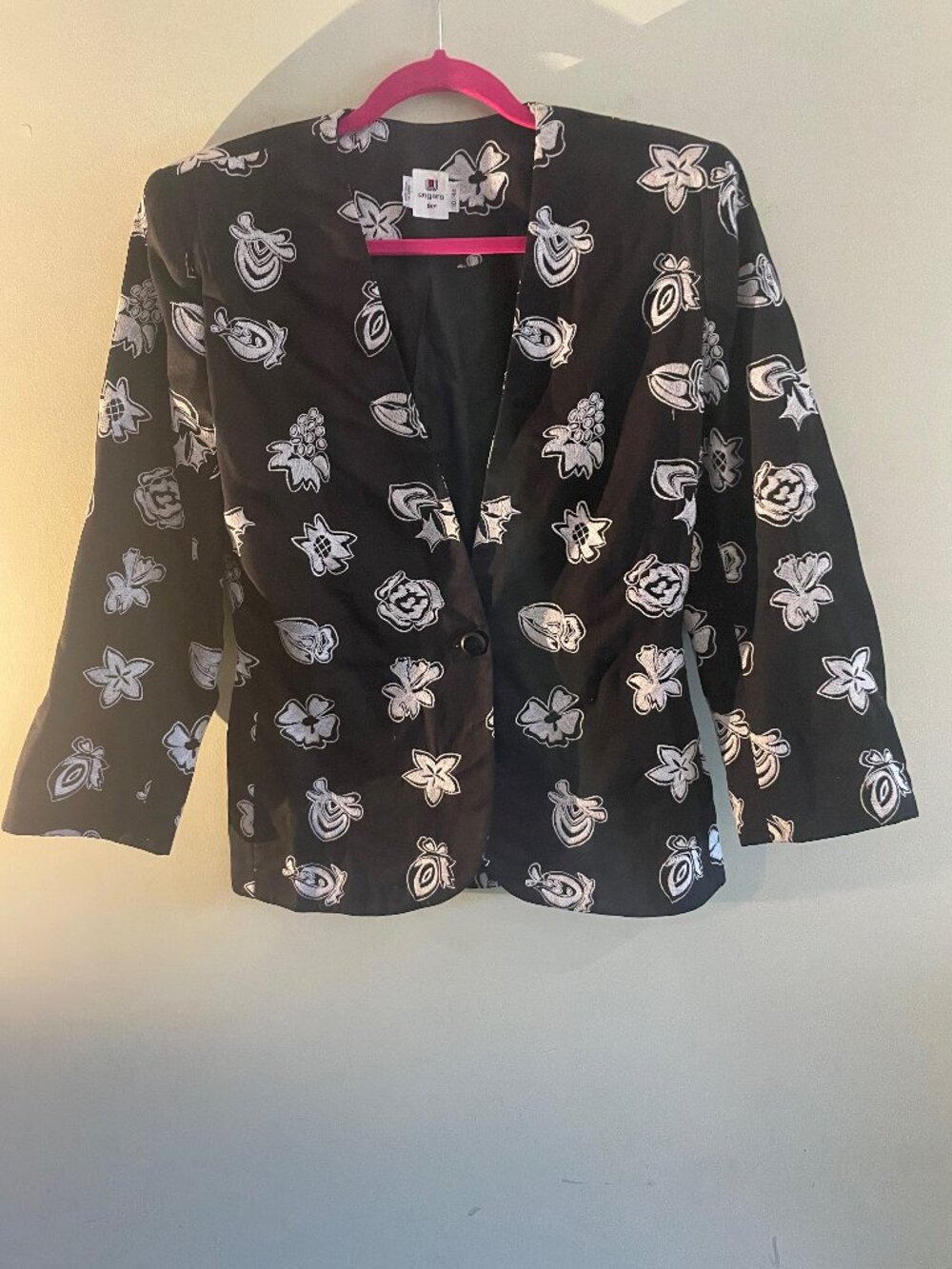 Ungaro Ter Black Embroidered Floral Blazer Jacket Size 10/44